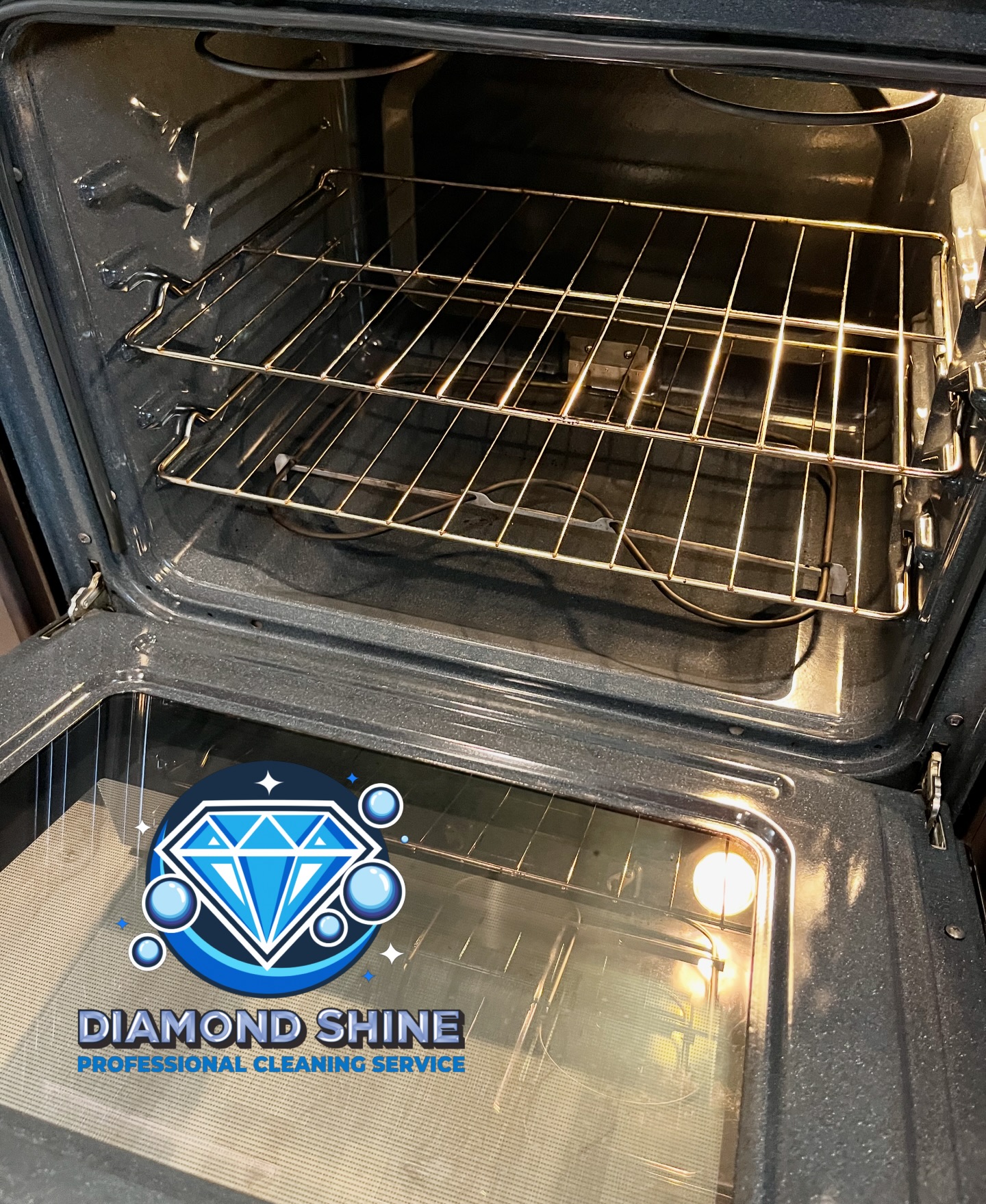 Pristine clean oven interior with racks in place